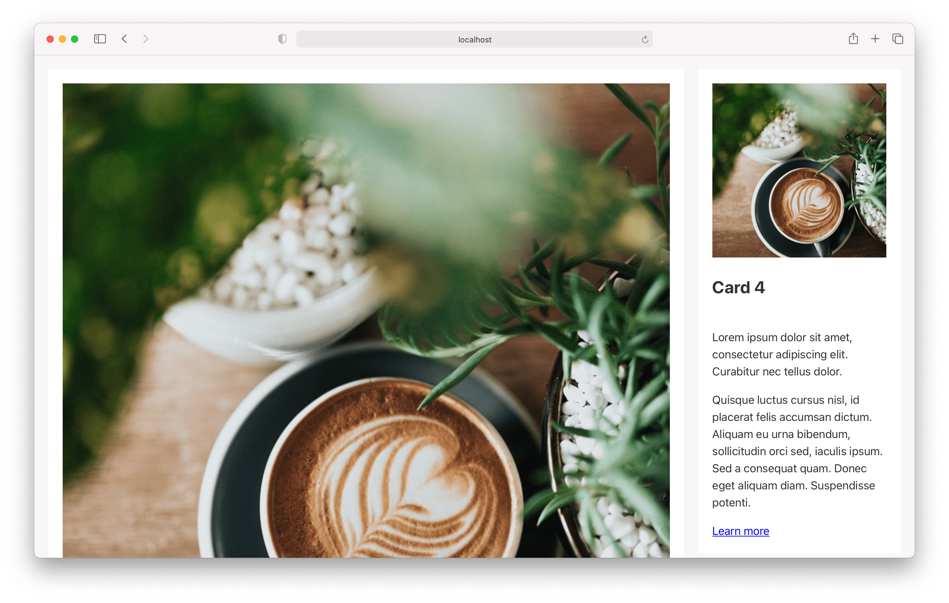 Browser with large and small images of a coffee cup and plants