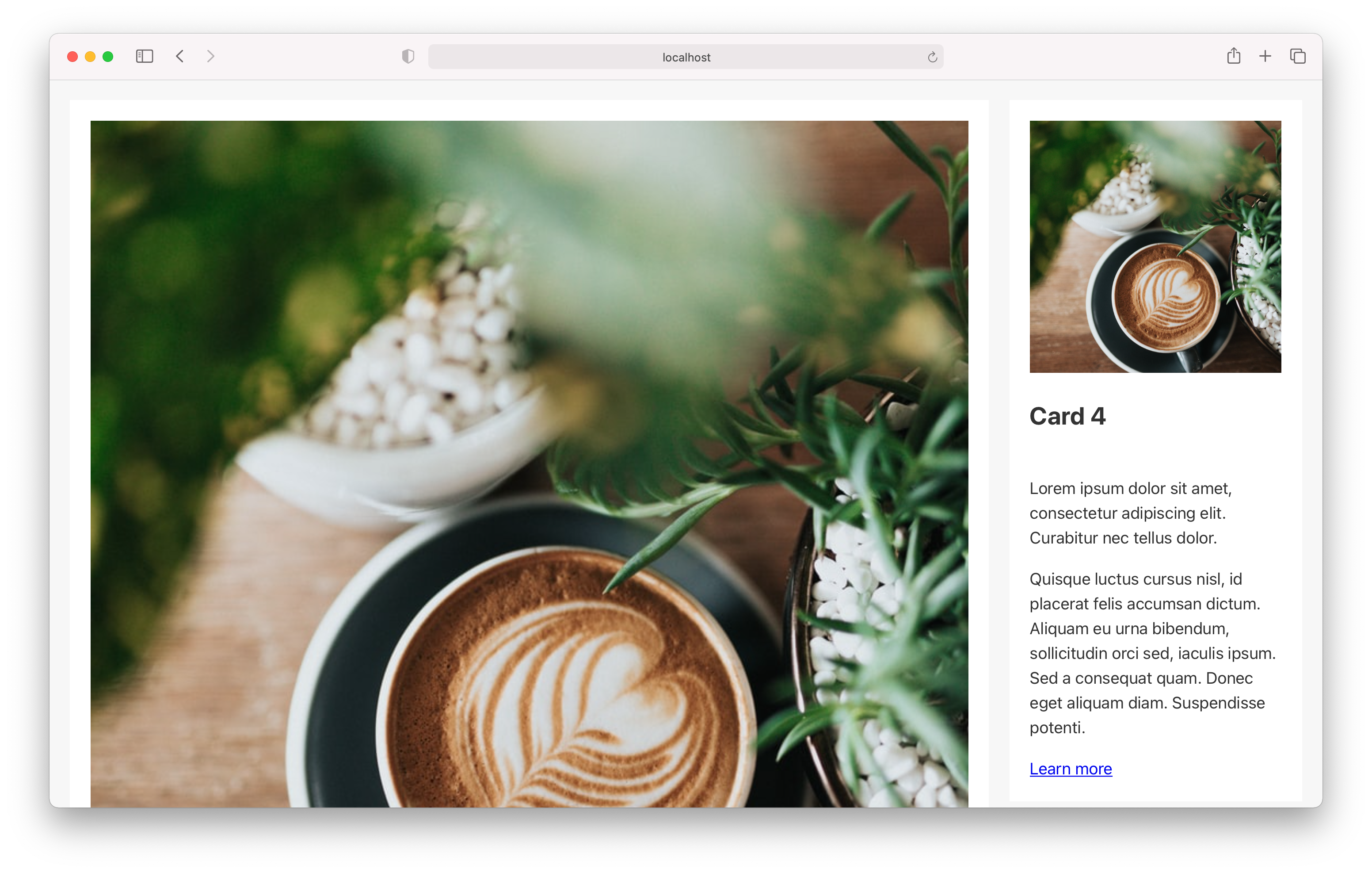Browser with large and small images of a coffee cup and plants