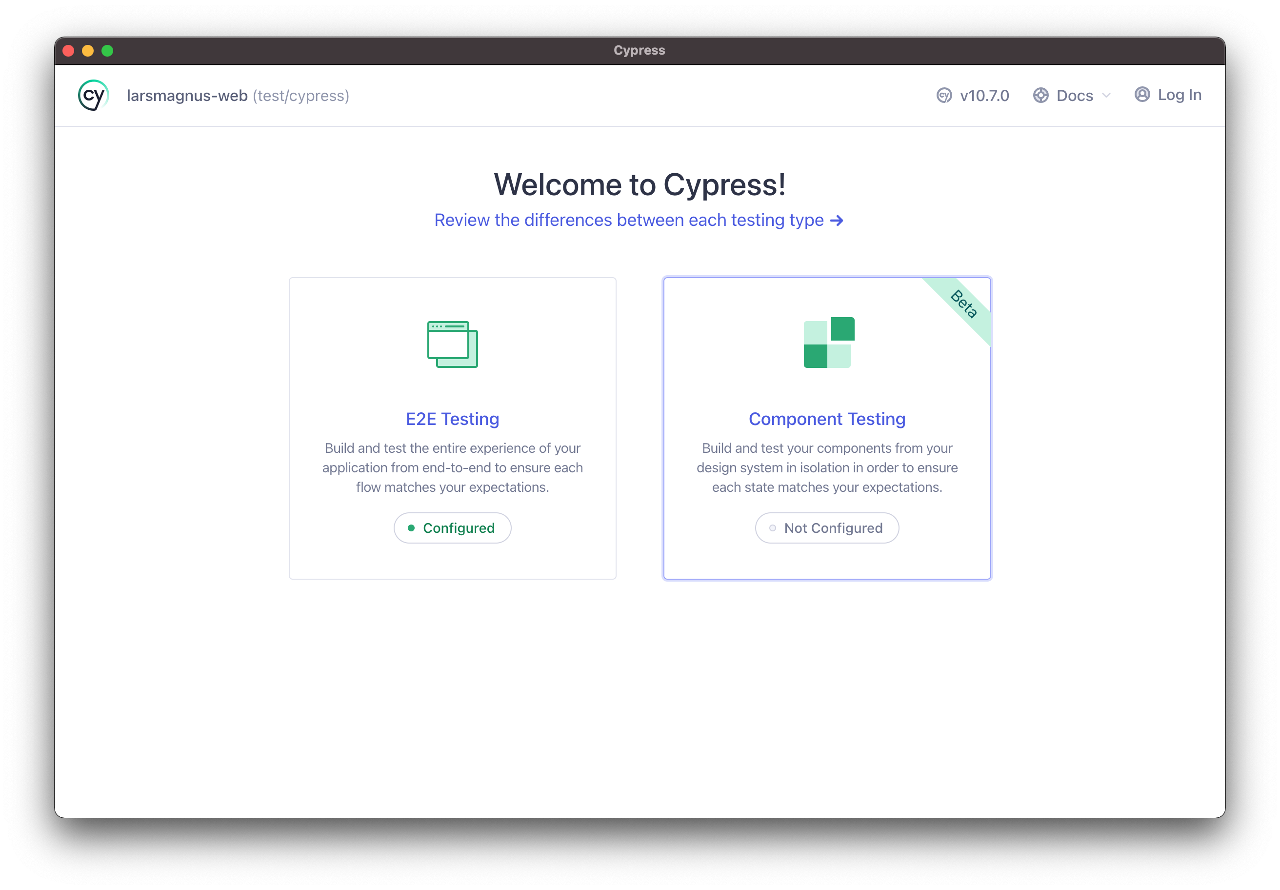 Cypress LaunchPad: Welcome to Cypress! E2E testing - Component Testing